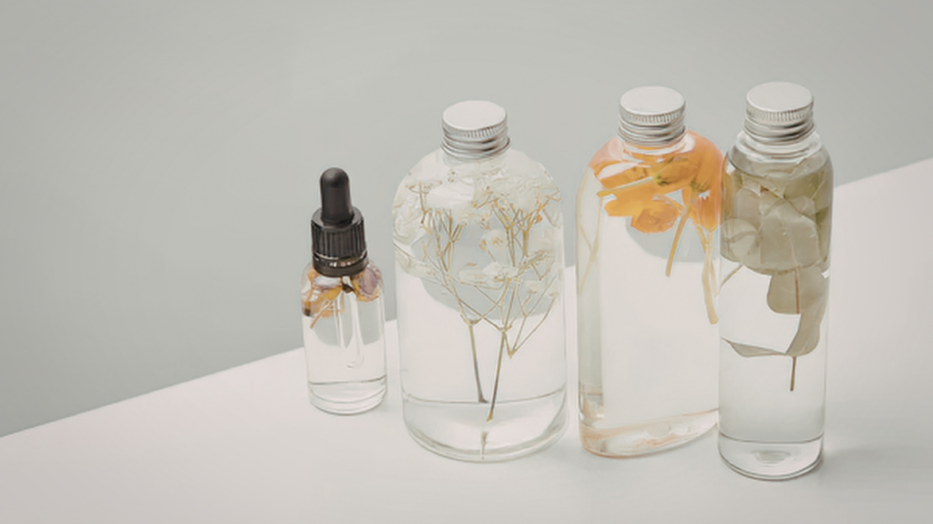 Botanical Extracts Infused In Clear Glass Bottles